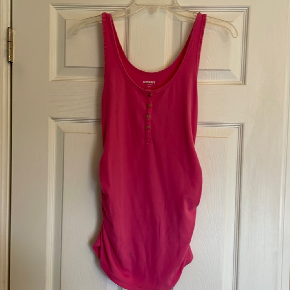 Maternity pink tank-top with button top